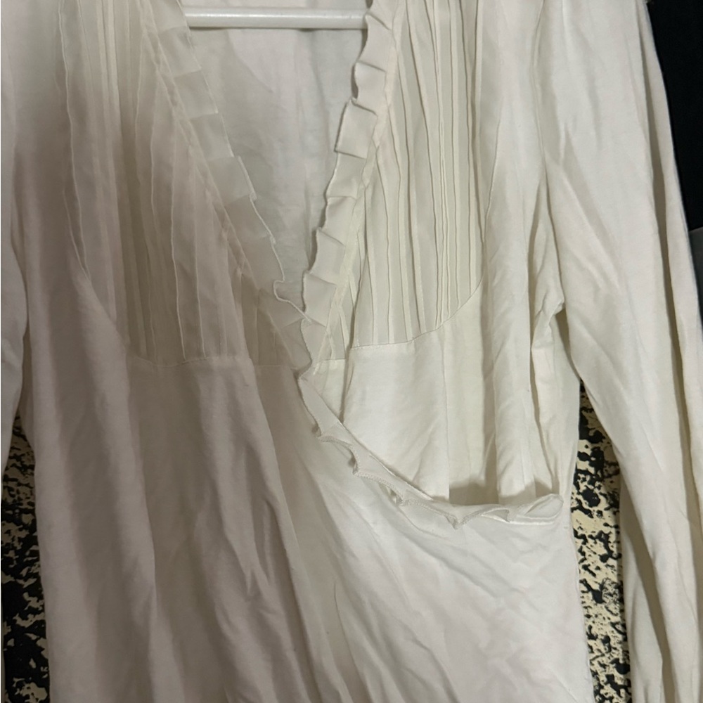 Chico's Cream Ruffle V-Neck Blouse - Picture 4 of 5
